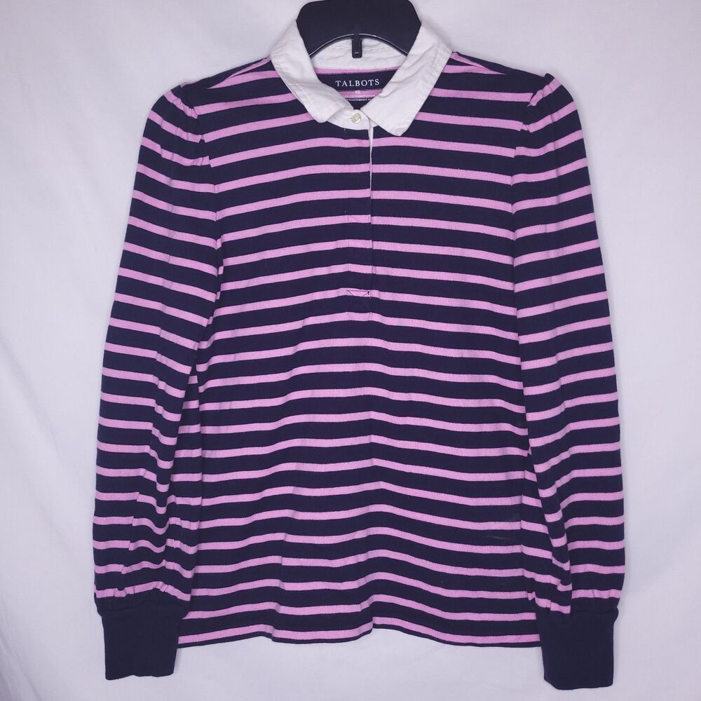 Talbots Top XS Striped Pink, Navy